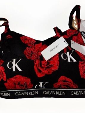 Calvin Klein Black Bralette with Red Floral Print